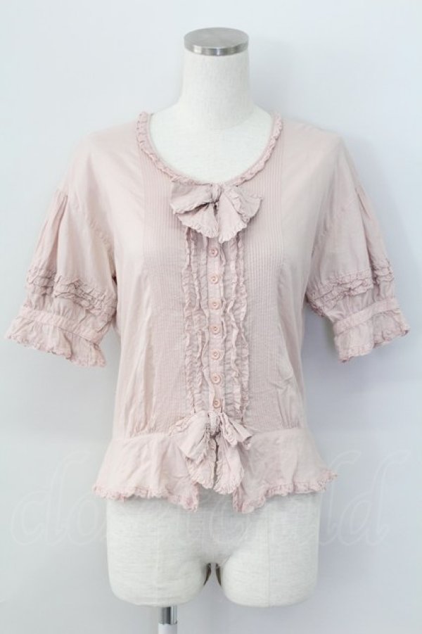 画像1: PINK HOUSE / リボン&ピンタック半袖ブラウス  ピンク T-25-11-15-007-LO-BL-SA-ZT1227K (1)