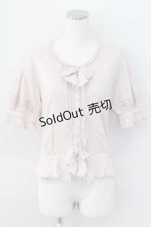 画像1: PINK HOUSE / リボン&ピンタック半袖ブラウス  ピンク T-25-11-15-007-LO-BL-SA-ZT240 (1)