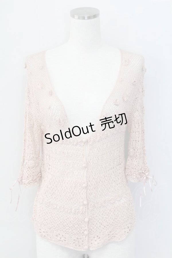 画像1: PINK HOUSE / フラワー透かし半袖カーディガン  ピンク T-25-11-15-010-LO-TO-SA-ZI (1)