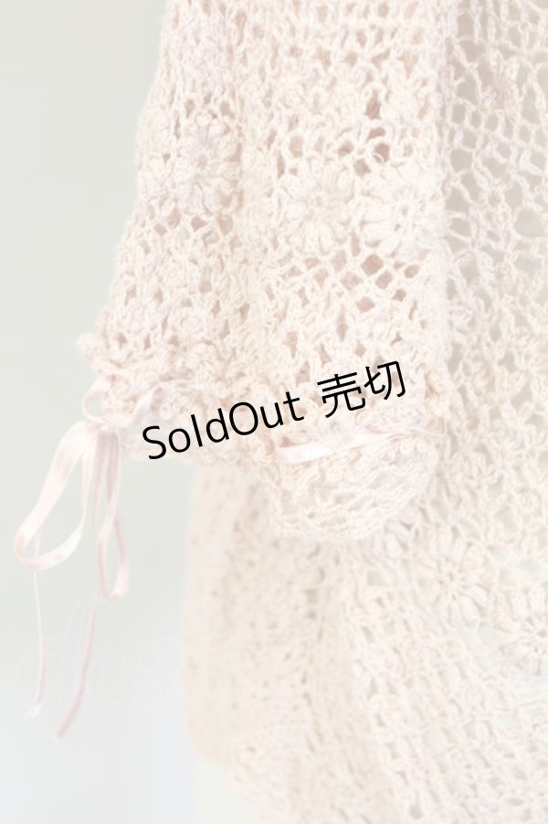 画像5: PINK HOUSE / フラワー透かし半袖カーディガン  ピンク T-25-11-15-010-LO-TO-SA-ZI (5)