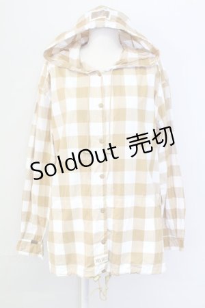 画像: PINK HOUSE / ギンガムチェックフードシャツ L ブラウンＸ白 T-25-11-15-012-LO-BL-SA-ZI