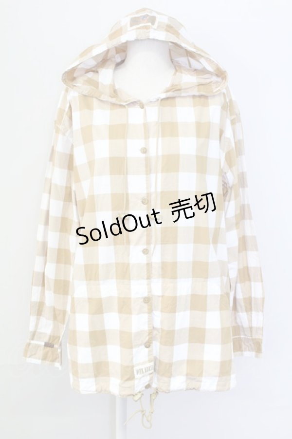 画像1: PINK HOUSE / ギンガムチェックフードシャツ L ブラウンＸ白 T-25-11-15-012-LO-BL-SA-ZI (1)