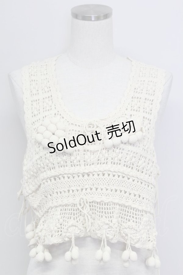 画像1: PINK HOUSE / ぶどうモチーフノースリーブニットトップス  アイボリー T-25-11-15-002-LO-TO-SA-ZI (1)