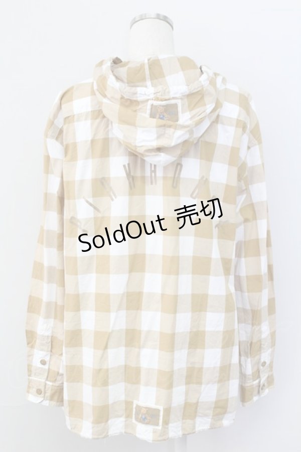 画像2: PINK HOUSE / ギンガムチェックフードシャツ L ブラウンＸ白 T-25-11-15-012-LO-BL-SA-ZI (2)