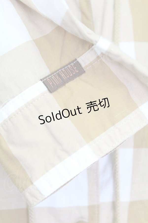 画像6: PINK HOUSE / ギンガムチェックフードシャツ L ブラウンＸ白 T-25-11-15-012-LO-BL-SA-ZI (6)