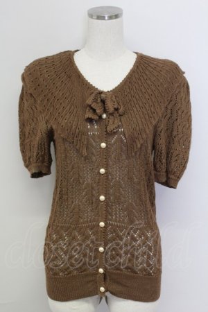画像: INGEBORG / ケープ風襟半袖ニットカーディガン  ブラウン T-25-11-15-016-LO-TO-SA-ZT