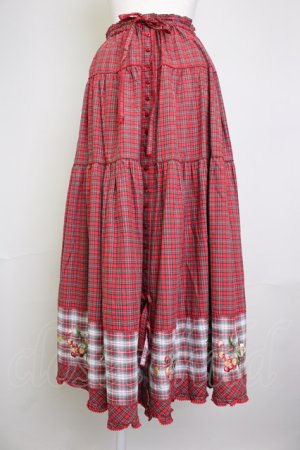 画像: PINK HOUSE / 野ばらとチェリー刺繍タータンチェックスカート  赤 T-25-11-20-016-LO-SK-AS-ZT