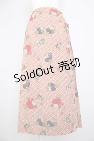 画像: 【SALE】PINK HOUSE / 帽子クマ柄巻きプリーツスカート  レッド T-25-11-20-017-LO-SK-SA-ZT419