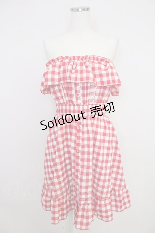 画像1: DearMyLove / 5WAYショートワンピース M 赤Ｘ白チェック T-25-11-21-008-EL-OP-SA-ZI (1)