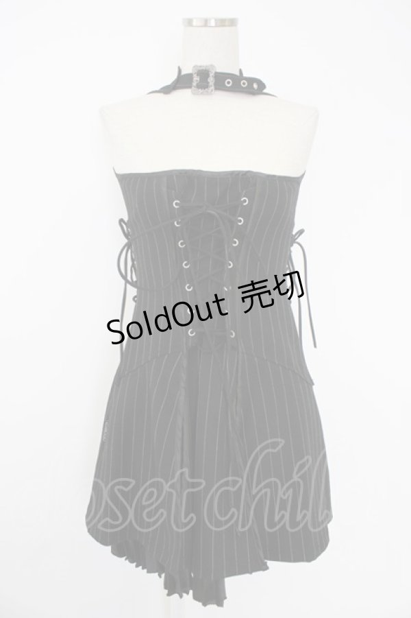 画像1: Ozz oneste / ストライプサイド編み下げビスチェジャンパースカート  黒Ｘ白 T-25-11-21-024-OO-OP-SA-ZI (1)