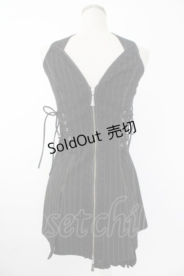 画像2: Ozz oneste / ストライプサイド編み下げビスチェジャンパースカート  黒Ｘ白 T-25-11-21-024-OO-OP-SA-ZI (2)