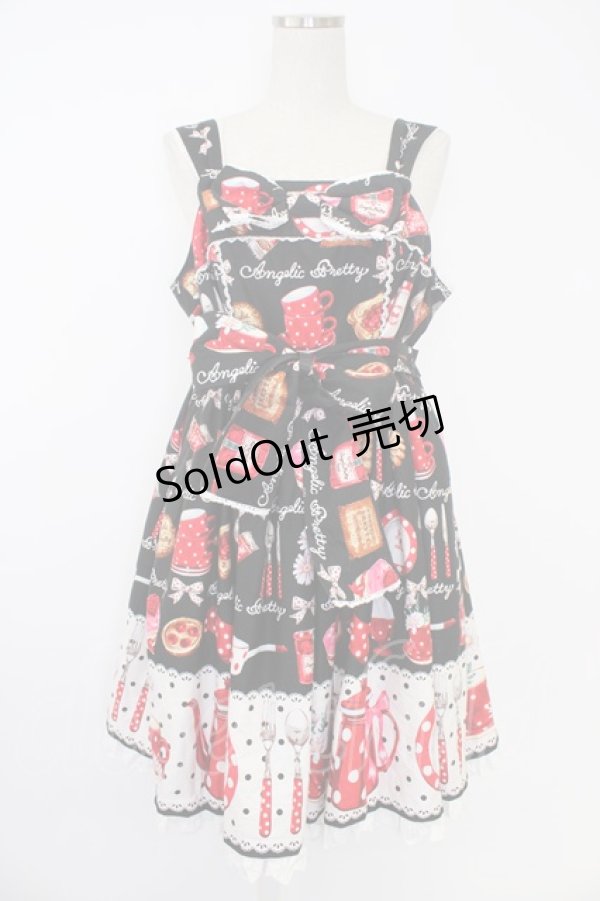 画像1: Angelic Pretty / French Cafe胸リボンジャンパースカートSet  黒 T-25-11-21-025-AP-OP-SA-ZI (1)