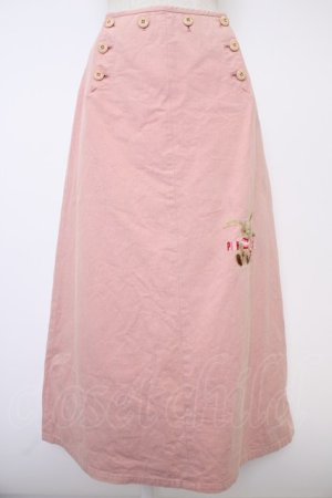 画像: PINK HOUSE / うさぎ2匹刺繍ボタンスカート L ピンク T-25-11-21-027-LO-SK-SA-ZT