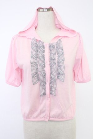 画像: ALGONQUINS / ギンガムフリルカットカーディガン  ピンクＸグレー T-25-11-23-005-AL-TO-SA-ZT