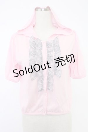 画像: 【SALE】ALGONQUINS / ギンガムフリルカットカーディガン  ピンクＸグレー T-25-11-23-005-AL-TO-SA-ZT194