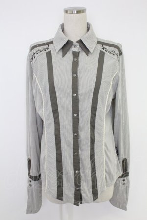 画像: Ozz Croce / サイド刺繍&ストライプスナップボタンシャツ  グレーＸアイボリー T-25-11-23-007-OO-BL-SA-ZT