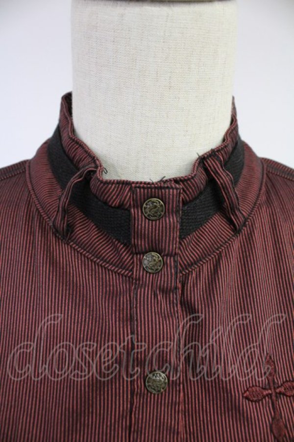 画像3: Ozz Croce / ハイネックストライプスナップボタンワンピース  ボルドーＸ黒 T-25-11-23-011-OO-OP-SA-ZI (3)