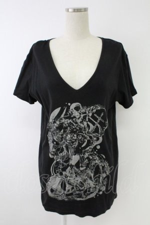 画像: NAOTO SEVEN / ラメプリント半袖カットソー  黒Ｘグレー T-25-11-23-019-HN-TO-SA-ZT