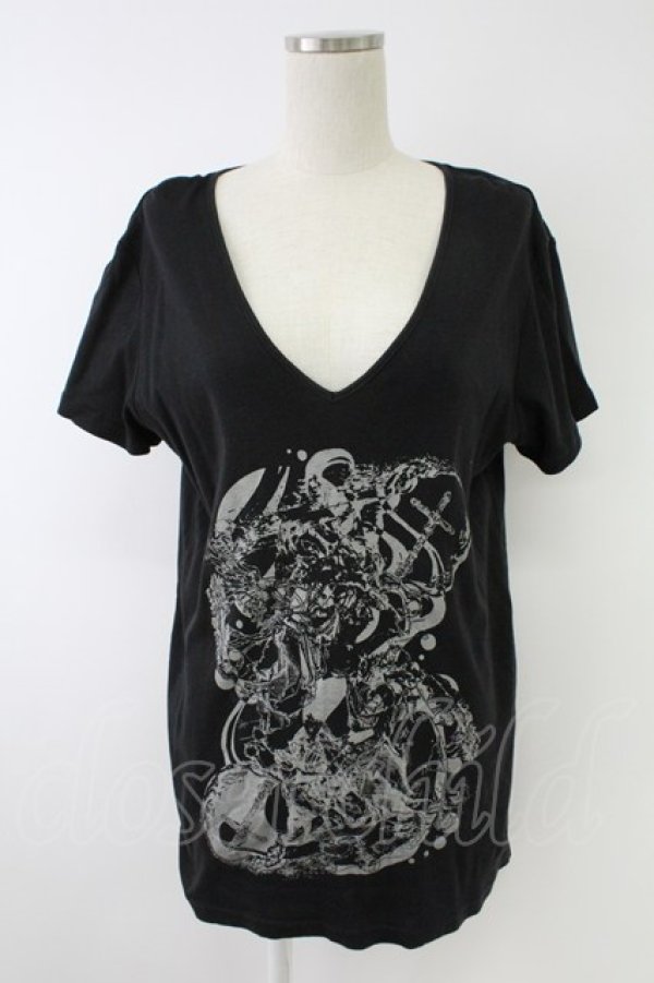 画像1: NAOTO SEVEN / ラメプリント半袖カットソー  黒Ｘグレー T-25-11-23-019-HN-TO-SA-ZT192 (1)