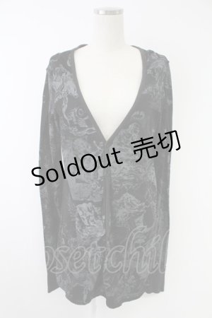 画像: NAOTO SEVEN / 総柄ロングカーディガン  黒Ｘグレー T-25-11-23-020-HN-TO-SA-ZT