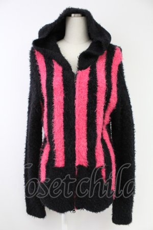 画像: PUTUMAYO / ストライプボアパーカー  黒Ｘ濃ピンク T-25-11-23-021-PT-TO-SA-ZT