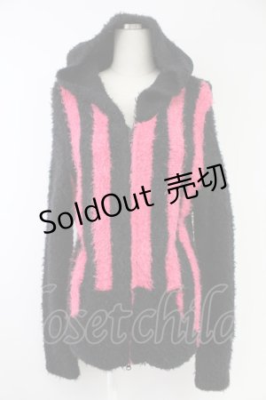 画像: PUTUMAYO / ストライプボアパーカー  黒Ｘ濃ピンク T-25-11-23-021-PT-TO-SA-ZI