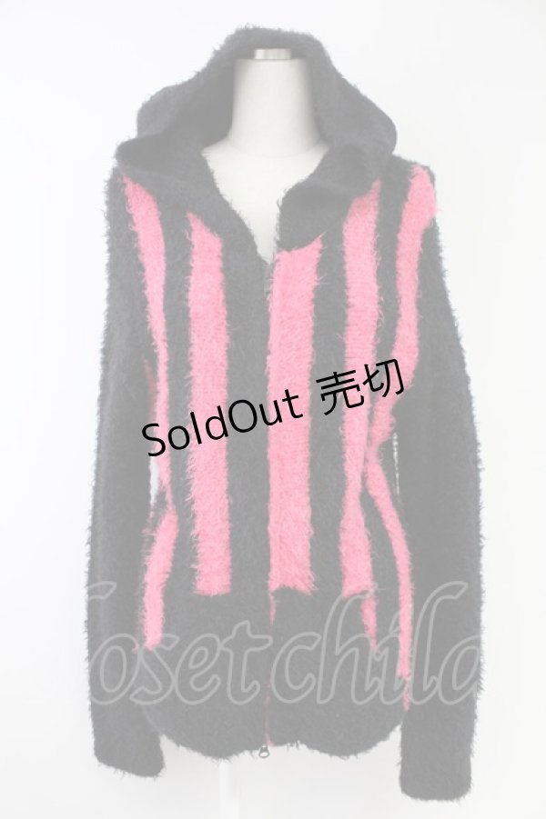 画像1: PUTUMAYO / ストライプボアパーカー  黒Ｘ濃ピンク T-25-11-23-021-PT-TO-SA-ZI (1)