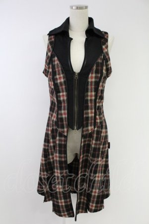 画像: Ozz Croce / チェックZIPロングベスト&ショートジャケットセット  黒ＸアイボリーＸ赤 T-25-11-23-027-OO-JA-SA-ZT