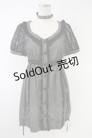 画像: ALGONQUINS / 袖レース切替ワンピース  グレーＸ黒 T-25-11-23-028-AL-OP-SA-ZT