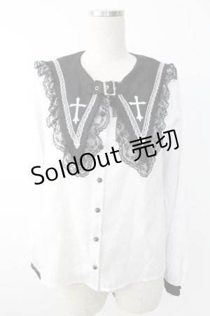 画像: MA*RS / ベルト付きクロス刺繍ブラウス  白Ｘ黒 T-25-11-28-006-EL-BL-SA-ZT