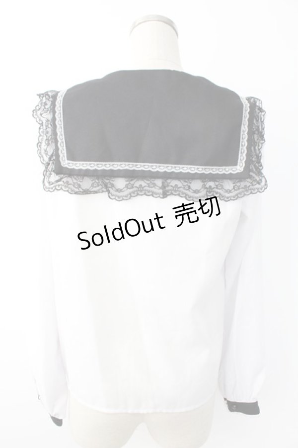 画像2: MA*RS / ベルト付きクロス刺繍ブラウス  白Ｘ黒 T-25-11-28-006-EL-BL-SA-ZT (2)