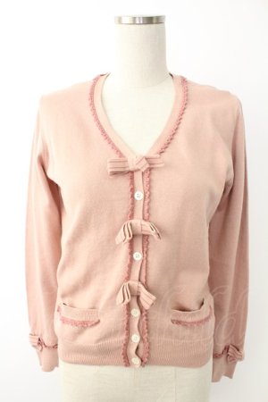 画像: Jane Marple / リボン付きニットカーディガン M ピンク T-25-11-28-008-JM-TO-SA-ZI