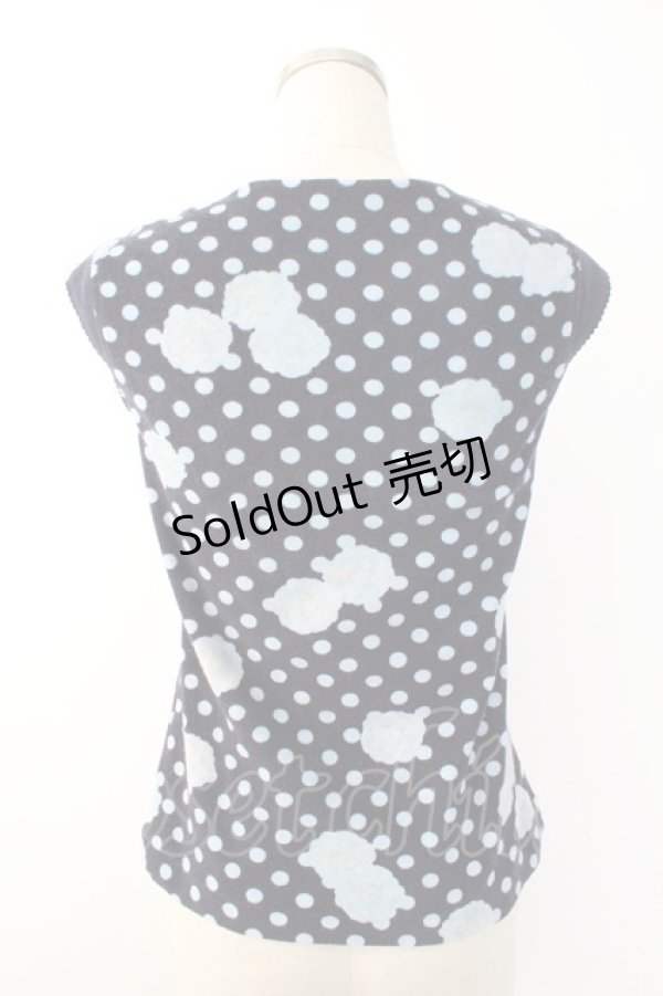 画像2: INGEBORG / パイル地カメリアドット半袖トップス  ネイビーＸ白 T-25-11-28-011-LO-TO-SA-ZT237 (2)