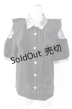 画像: Rojita / ラッフル肩開き半袖ブラウス  黒Ｘ白 T-25-11-28-013-LO-BL-SA-ZI