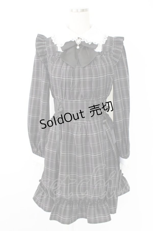 画像1: Secret Honey / サイド編み下げチェック長袖ワンピース  黒Ｘ白 T-25-11-28-015-CA-OP-SA-ZT (1)