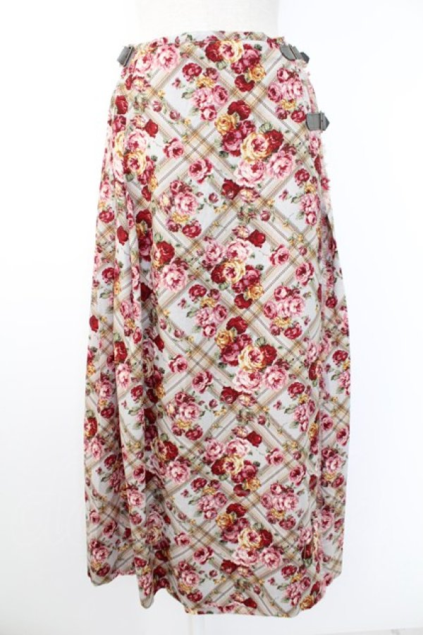 画像1: INGEBORG / チェック花柄キルト風スカート  サックス T-25-11-28-025-LO-SK-SA-ZI (1)