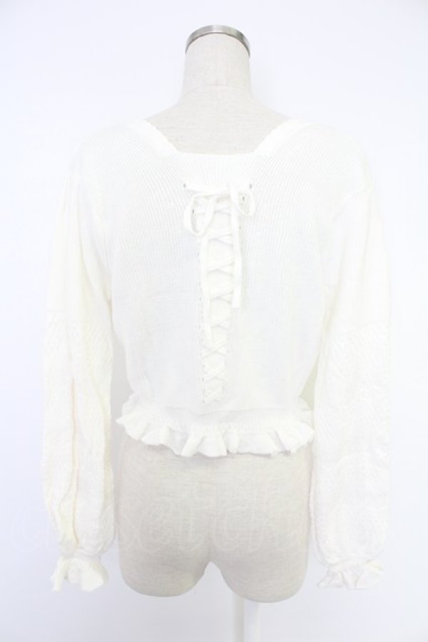 画像2: axes femme / バックレースアップルーズネックカーディガン  ホワイト T-25-12-03-004-AX-TO-SA-ZT (2)