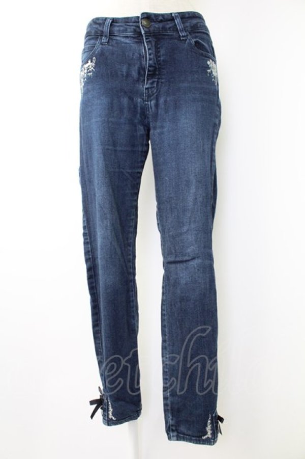 画像1: axes femme / 猫×時計刺繍デニムパンツ M インディゴ T-25-12-03-047-AX-PA-SA-ZT (1)