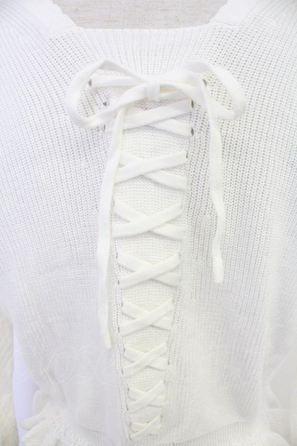 画像3: axes femme / バックレースアップルーズネックカーディガン  ホワイト T-25-12-03-004-AX-TO-SA-ZT (3)