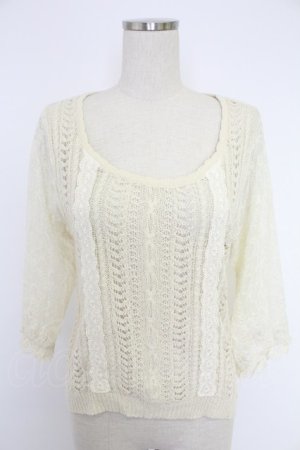 画像: axes femme / レースライン半袖ニット M キナリ T-25-12-03-006-AX-TO-SA-ZT