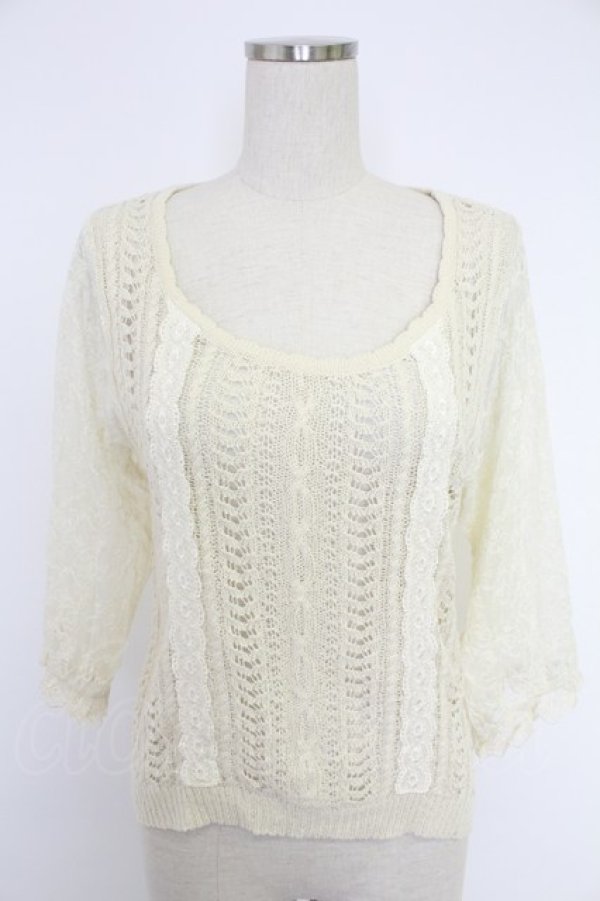 画像1: axes femme / レースライン半袖ニット M キナリ T-25-12-03-006-AX-TO-SA-ZT (1)