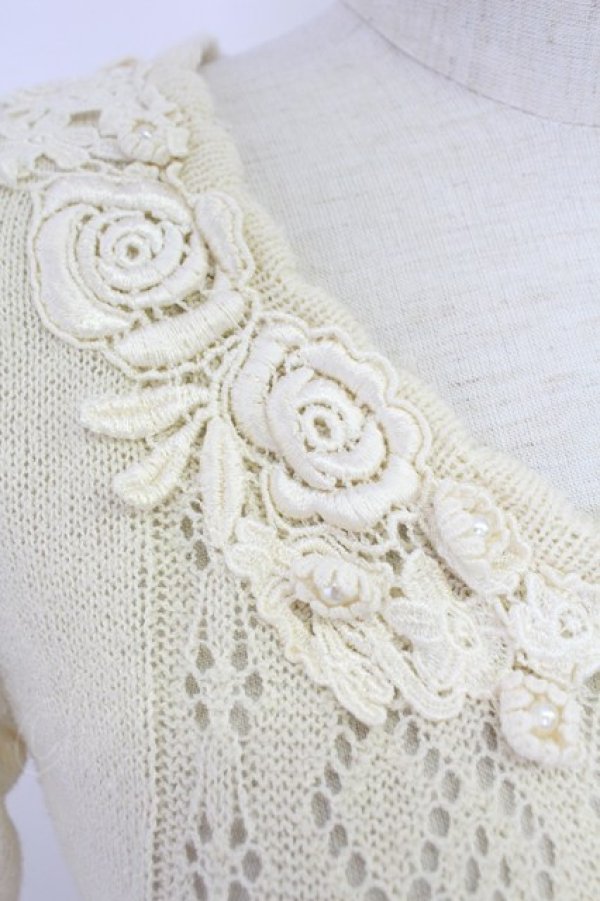 画像3: axes femme / モチーフレース襟透かし編みカーデ M キナリ T-25-12-03-007-AX-TO-SA-ZT (3)