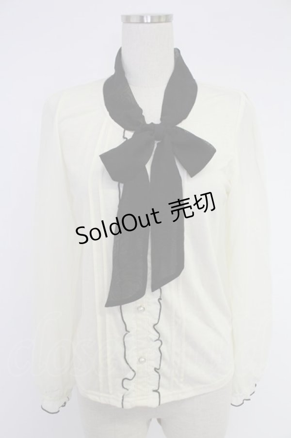 画像1: axes femme / ボータイブラウス風プルオーバー  アイボリーＸ黒 T-25-12-03-002-AX-TO-SA-ZI (1)