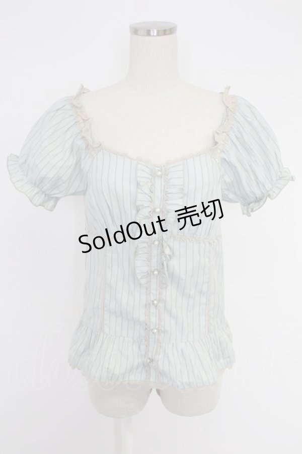 画像1: axes femme / 半袖パフスリーブブラウス  グリーン T-25-12-03-011-AX-BL-SA-ZI (1)