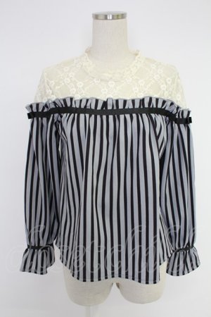 画像: axes femme / レース切替レジメカットプルオーバー  ブルーＸ黒Ｘ生成り T-25-12-03-012-AX-TO-SA-ZT