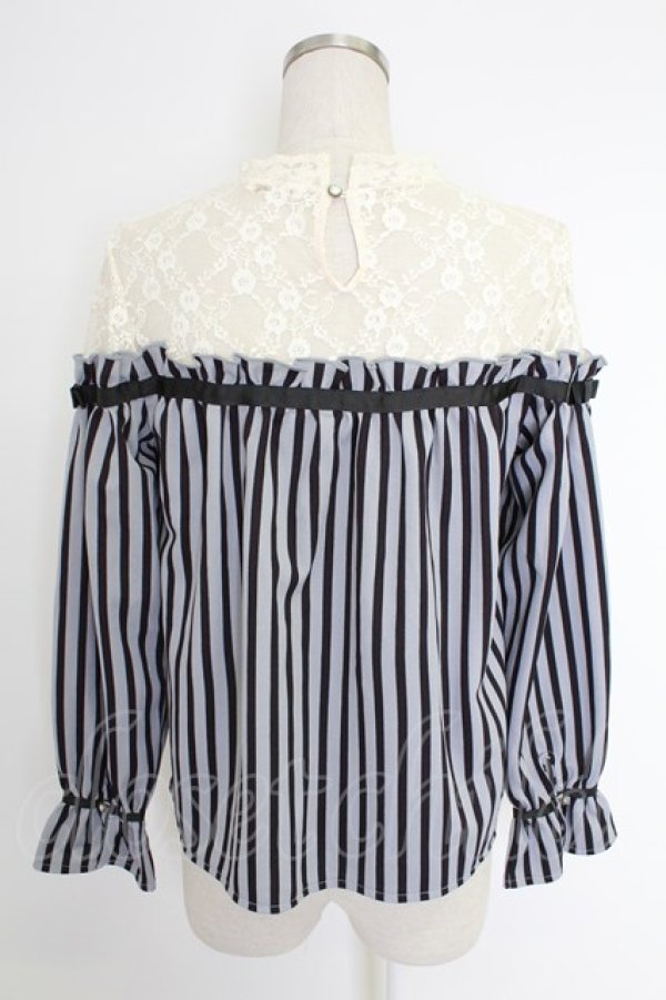 画像2: axes femme / レース切替レジメカットプルオーバー  ブルーＸ黒Ｘ生成り T-25-12-03-012-AX-TO-SA-ZT (2)