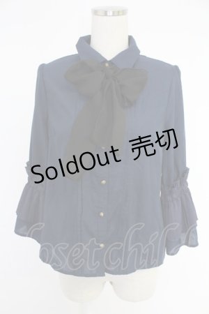 画像: axes femme POETIQUE / 袖プリーツフリル使いブラウス  ネイビー T-25-12-03-019-AX-BL-SA-ZI