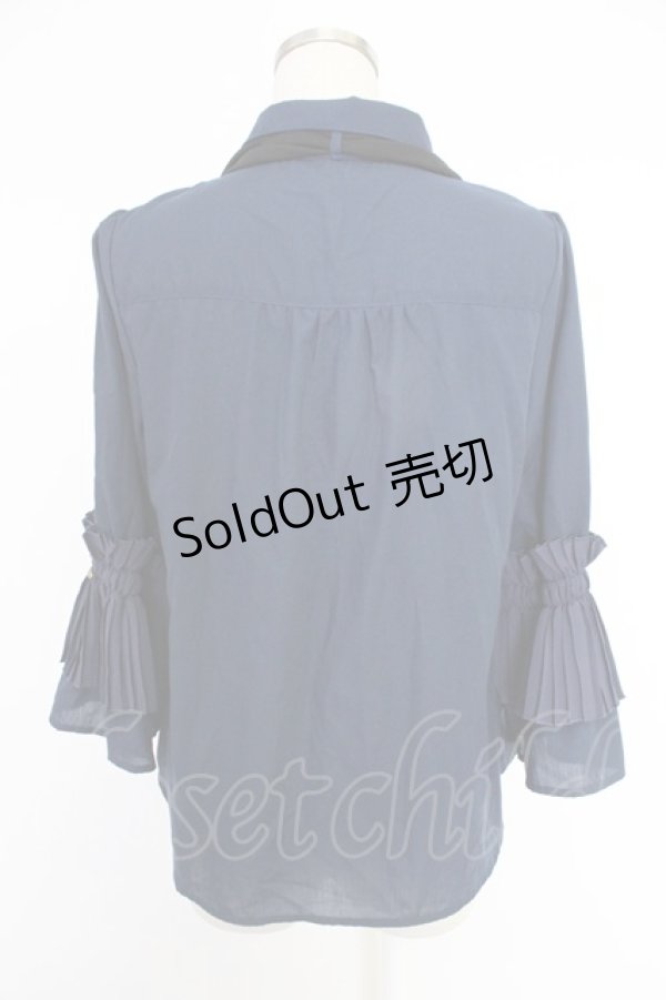 画像2: axes femme POETIQUE / 袖プリーツフリル使いブラウス  ネイビー T-25-12-03-019-AX-BL-SA-ZI (2)