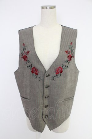 画像: AXES-X / ローズ刺繍ヘリンボーンベスト XL クロ T-25-12-03-020-LO-TO-SA-ZI