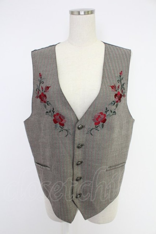 AXES-X / ローズ刺繍ヘリンボーンベスト XL クロ T-25-12-03-020-LO-TO